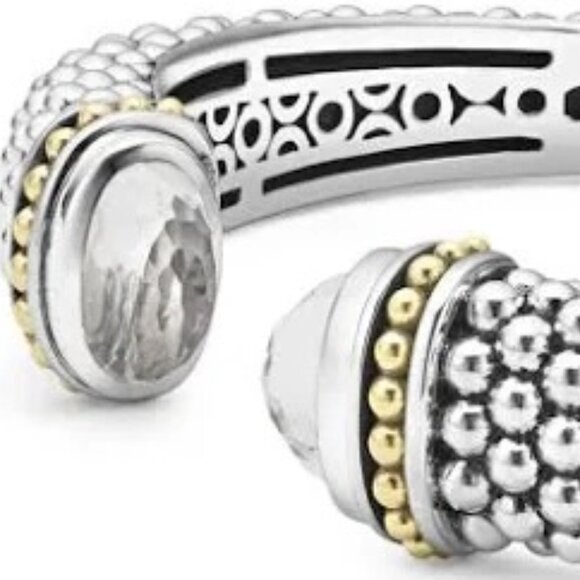 Lagos Rittenhouse White Topaz Cuff Bracelet 12mm Sterling Silver 18k Gold Sz 7/M - Picture 6 of 15